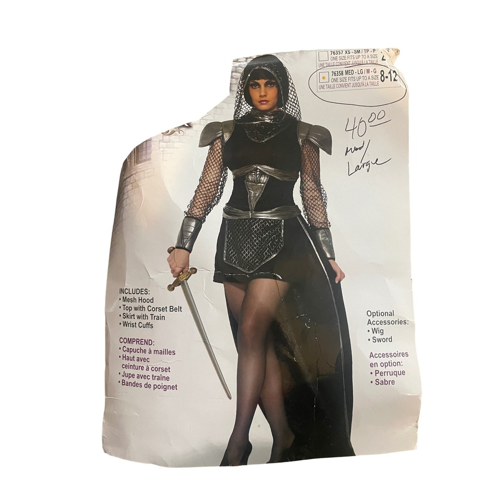 Medieval Knight Warrior Costume Women Black Silver Mesh Renaissance Cosplay M L